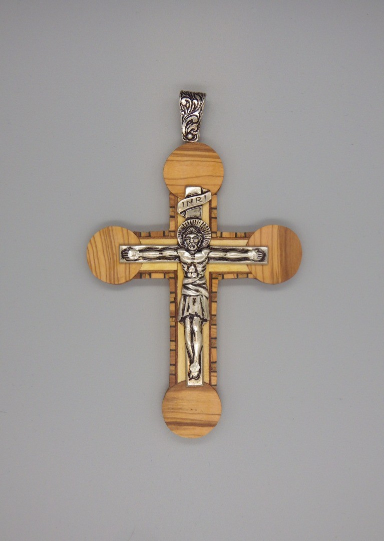 Cross olive wood and silver